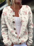 Rosa Rosenblüten Druck | Knopf-Cardigan Pullover