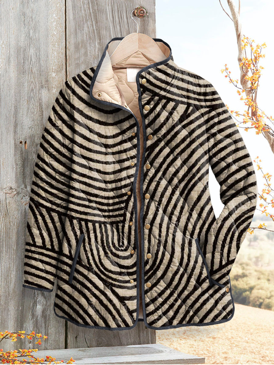 Damen Vintage Steppjacke mit Handgezeichnetem Kreismuster