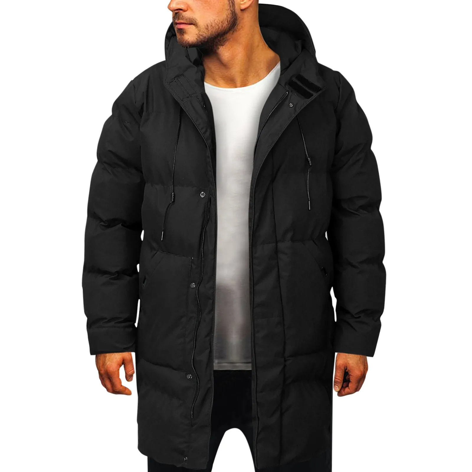 Tommaso - Langer Wintermantel Herren Mit Kapuze, Gefütterter Steppmantel