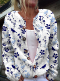 Vintage Blumen Kunstdruck | Knopf-Cardigan Pullover