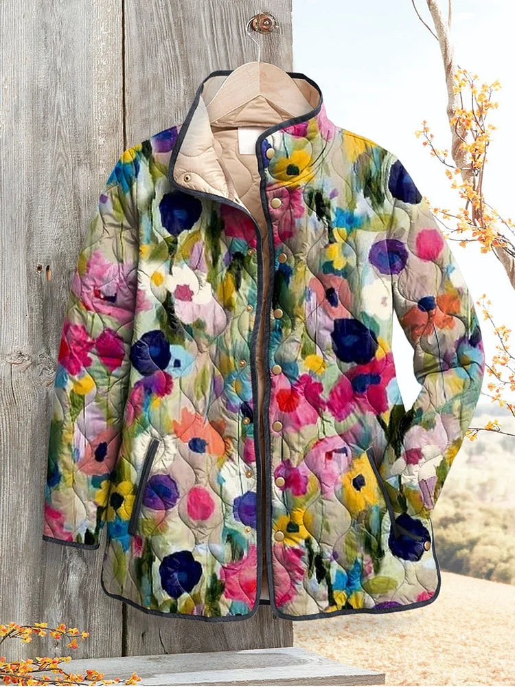 Damen Vintage Charmante Blumenjacke Casual Steppjacke