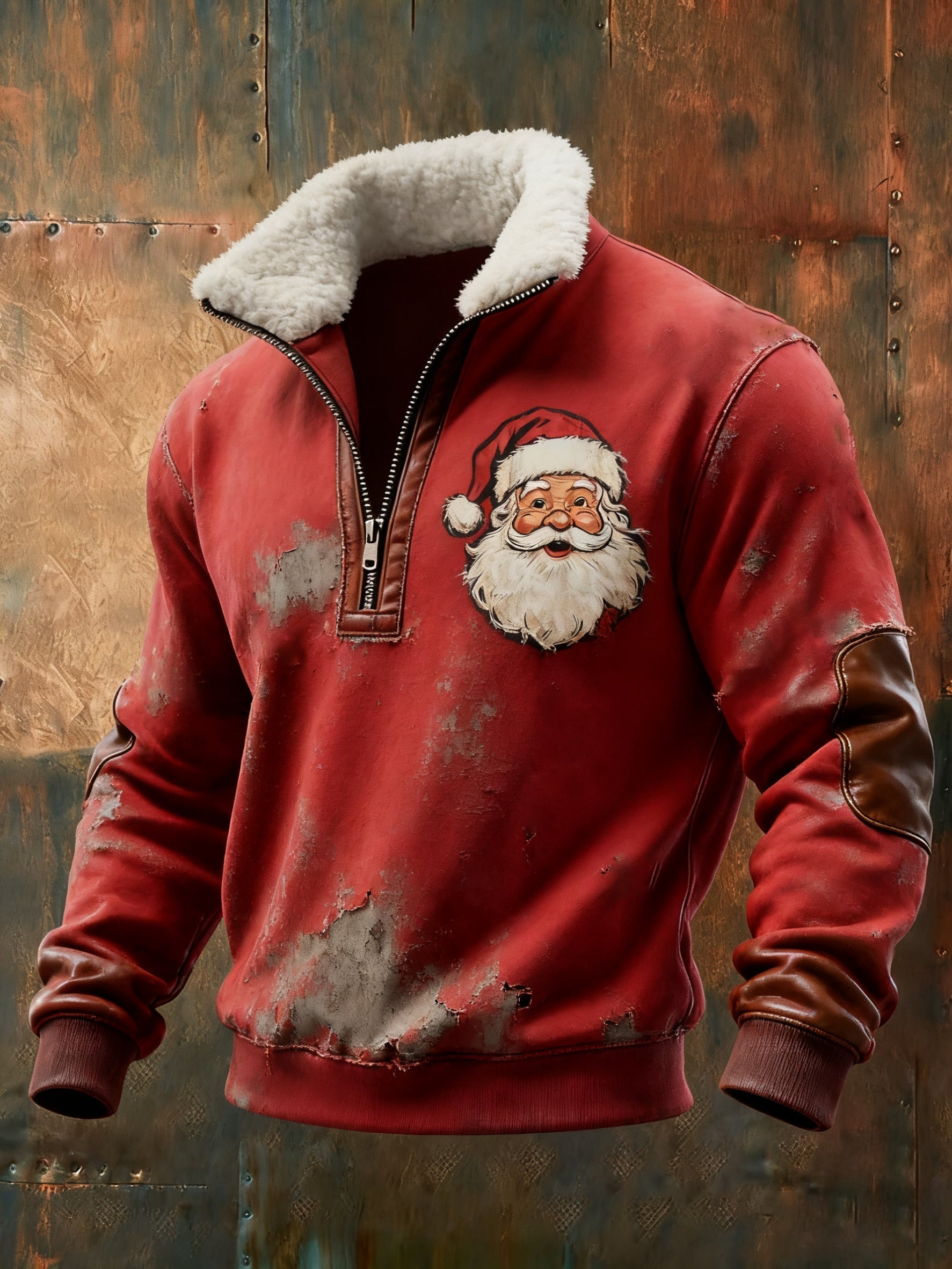 Herren Santa Claus Print Freizeit Zip-Up Top