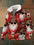 Herren Retro Groovy Hippie Weihnachtsmann Druck Freizeit Reißverschluss Pelzkragen Pullover