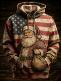 Herren Retro Amerikanische Flagge Weihnachtsmann Gedruckter Hoodie