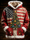 Herren Retro Amerikanische Flagge Weihnachtsbaum Bedruckter Hoodie