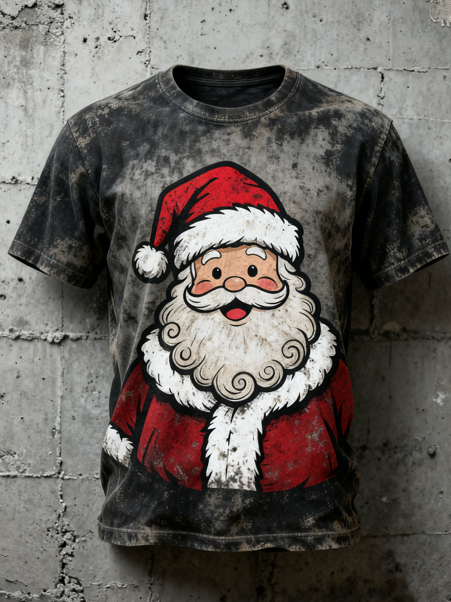 Herren Vintage Weihnachtsmann Druck Casual T-Shirt